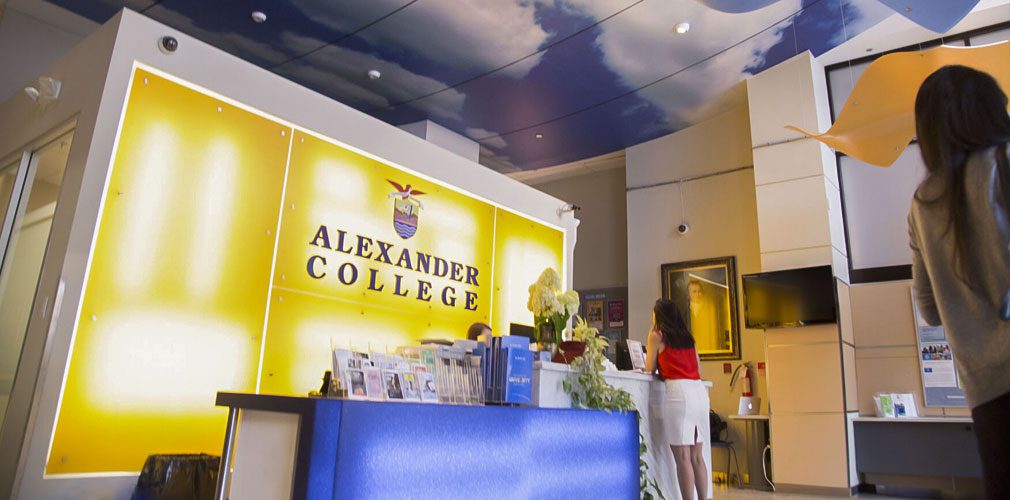 A picture of the front desk at Alexander College Vancouver