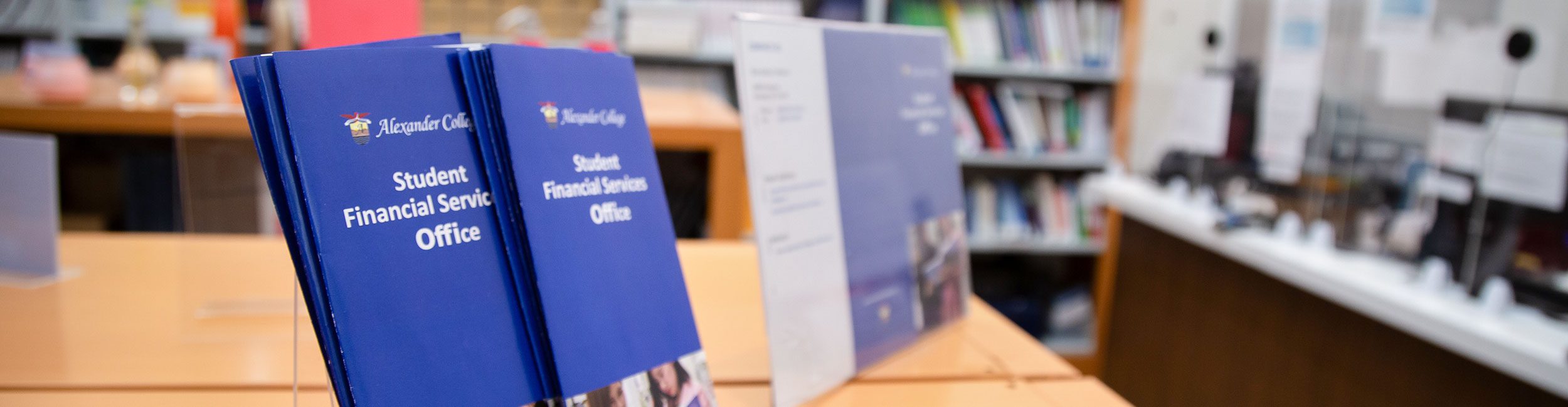 A close up shot in the bookstore featuring information brochures