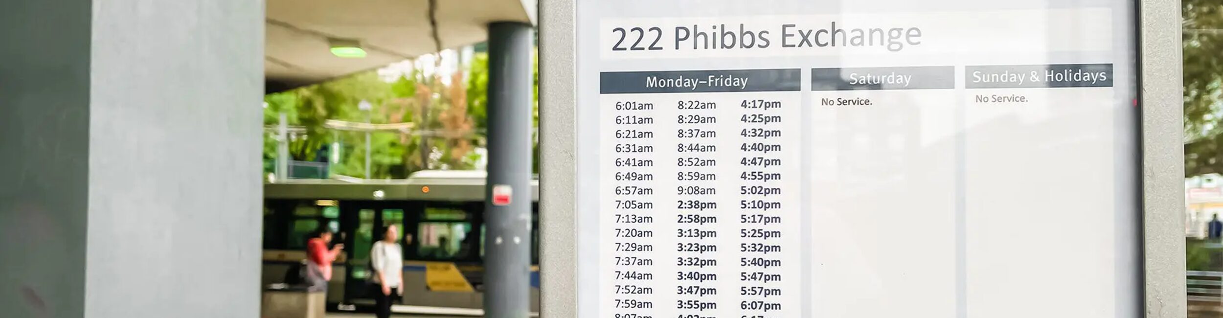 bus timetable for 222 Phibbs Exchange