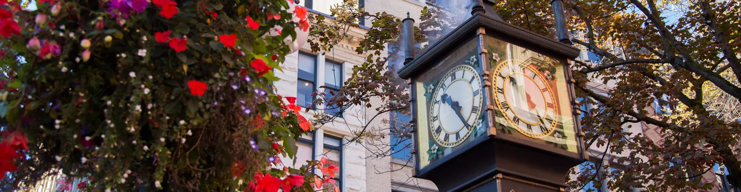 Gastown's iconic steam clock and some foliage
